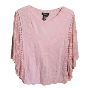 Papillon boho butterfly sleeve embroidered cotton dusty pink medium top